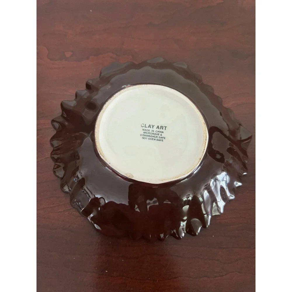 Clay Art Ceramic Sunflower Bowl Hand Painted Yellow Brown Floral 5.5